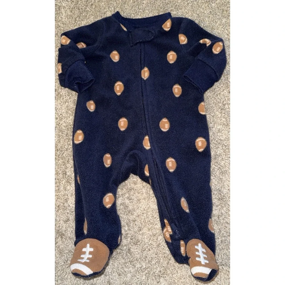 Lot Of 5 Carter's Baby Boy Sleepers Fleece Footed Pajamas 2-NB, (1) 0-3, (2) 3M‎